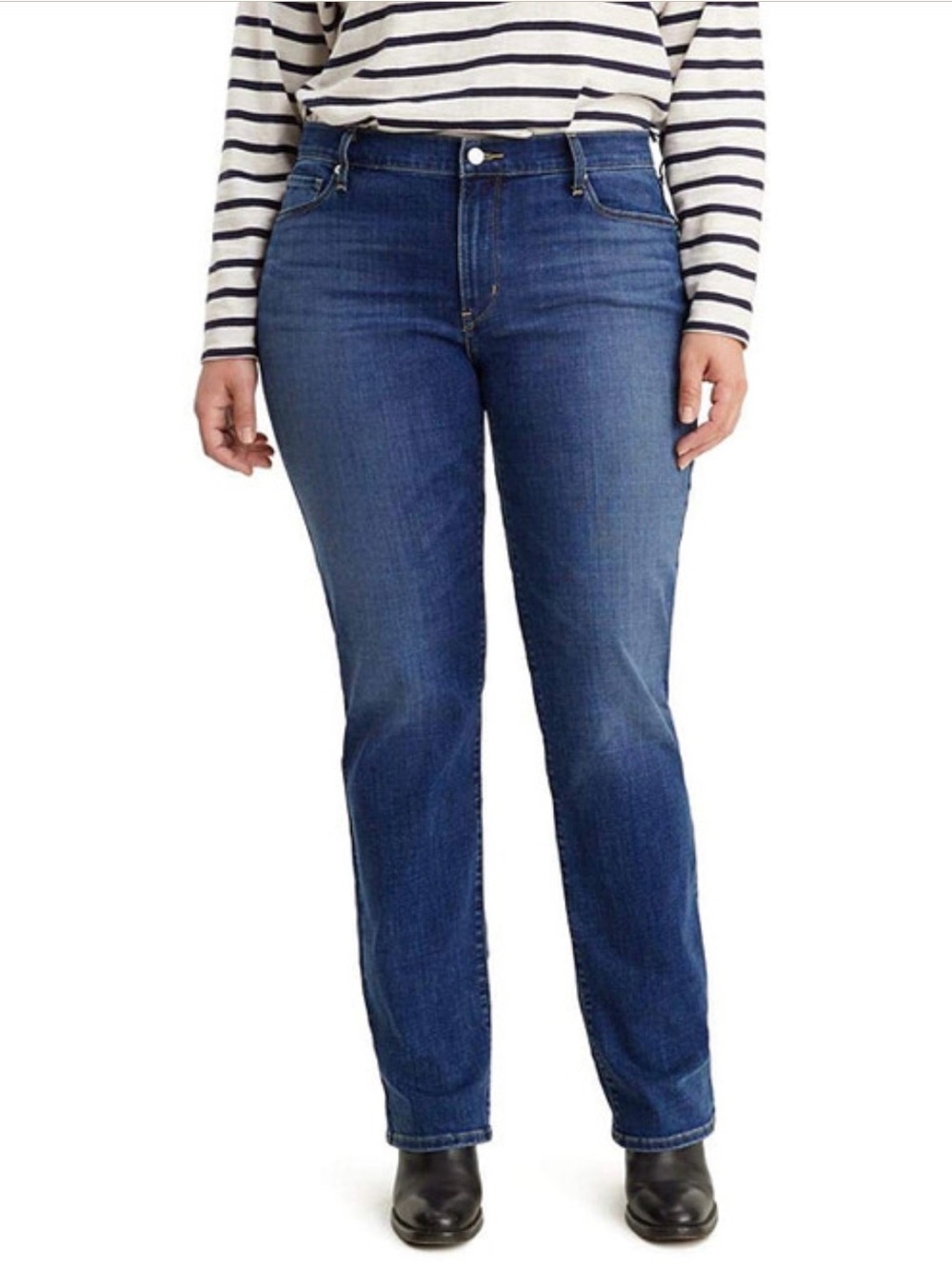 Levi's Classic Straight Jeans Mid Rise Stretch Petite Plus Dark Wash 20W NEW